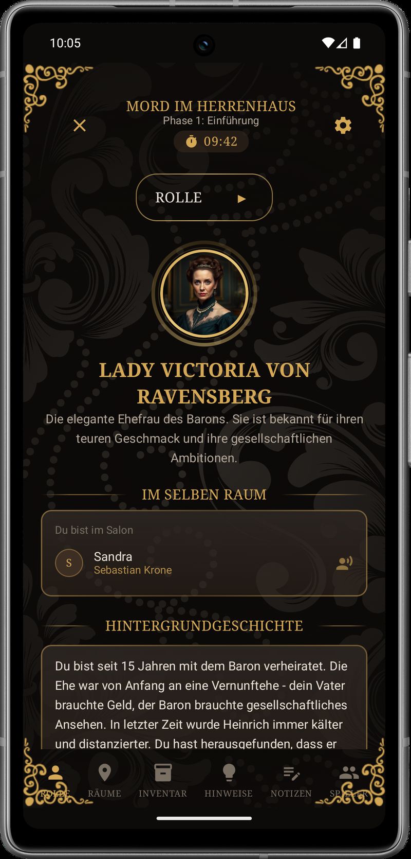 Mystery Evening Inventar - Gesammelte Gegenstände und Beweismittel verwalten